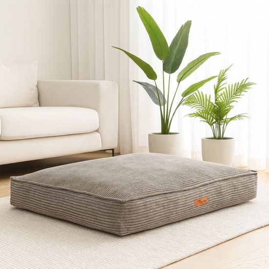 By Cee Cee Coussin orthopédique pour chien - Panier orthopédique pour chien - Coussin pour chien XXL - Rembourrage en flocons de mousse - Tissu côtelé Mocha Taupe - 120x80x18cm - Arlo