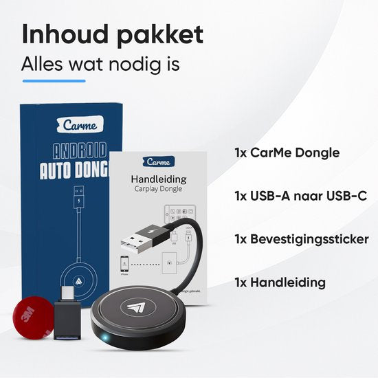 CarMe Luxe Android Auto Dongle - Voiture Android sans fil - USB-A & USB-C - Noir