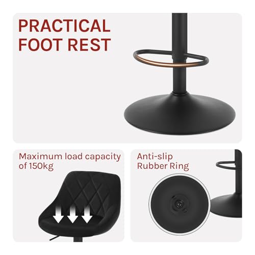 Woltu Tabouret de bar Structure en métal et tapisserie en velours noir - pivotant et réglable BH219sz-1