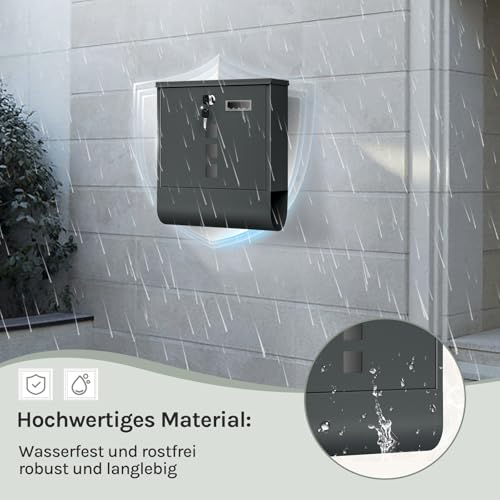 Boîte aux lettres Woltu avec bac à journaux - Anthracite - 10 x 30,8 x 33,8 cm