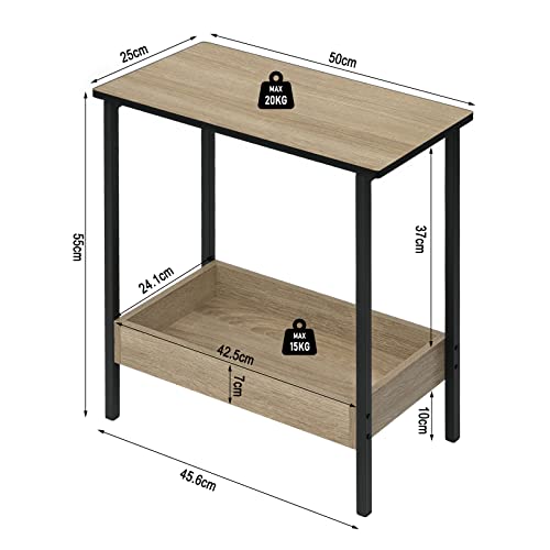 Table basse Woltu avec 2 étagères - Métal noir et chêne clair - 50 x 55 x 25 cm