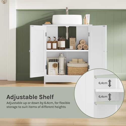 Woltu Meuble de salle de bain avec étagère réglable - MDF blanc - 50 x 60 x 30 cm