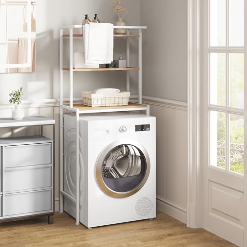 Eugad Armoire pour lave-linge avec 3 étagères et tringle de suspension Chêne clair Blanc 67 x 40 x 162 cm