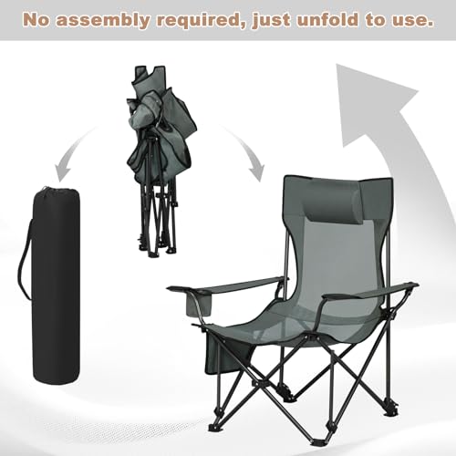 Woltu Set de 2 chaises de camping pliables avec dossier réglable et porte-gobelet - Gris