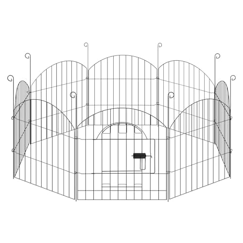 Eugad Parc extérieur pour lapins - Avec porte et protection solaire - Métal noir - Diamètre 143 cm - Espacement des fils 4 cm