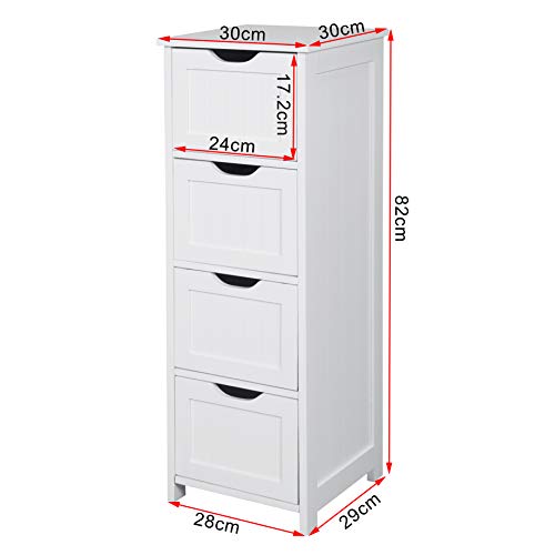 Esituro Armoire de toilette SBP0020 Avec 4 Tiroirs - MDF Blanc - Compact et Spacieux 24 x 26 x 16 cm