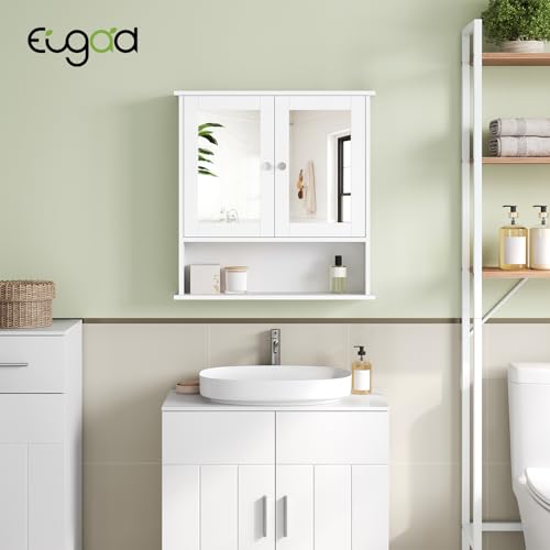 Eugad Armoire de salle de bains avec portes en miroir Blanc 56 x 58 x 13 cm