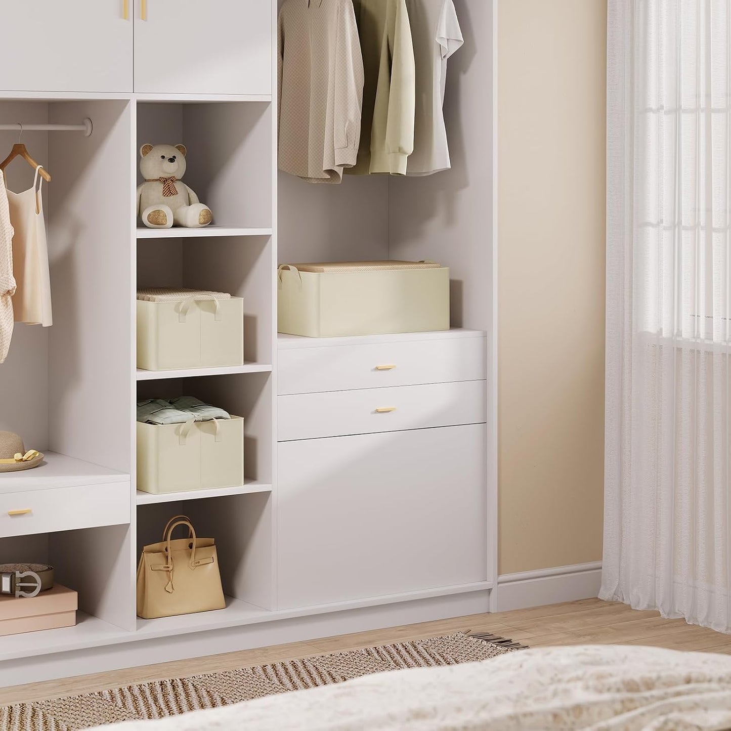 Woltu Lot de 3 boîtes de rangement pliables avec poignées - Crème - 47 x 28 x 20 cm