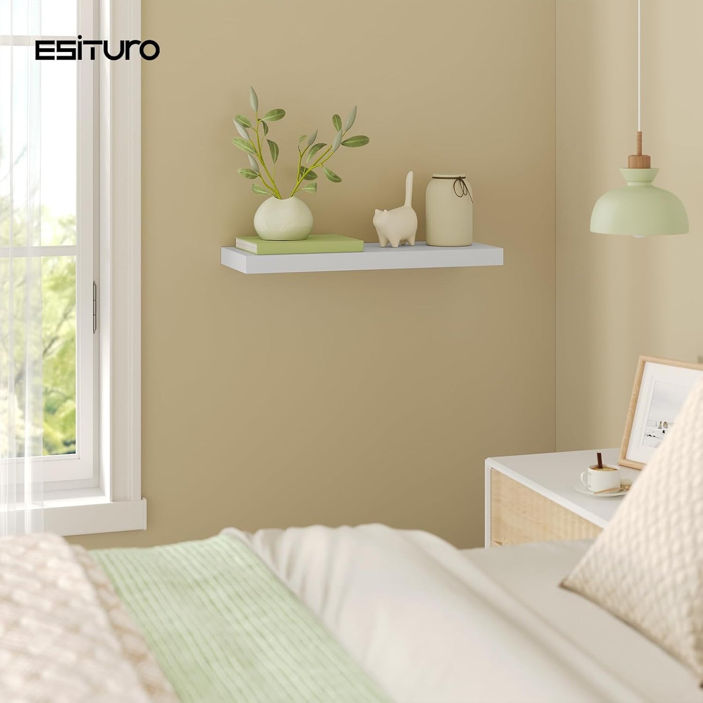 Esituro Étagère murale flottante blanche 50 x 22,9 x 3,8 cm - Étagère murale moderne en MDF - Étagère flottante pour le salon, la chambre à coucher, la cuisine et la salle de bain