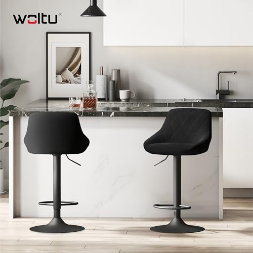 Woltu Tabouret de bar Structure en métal et tapisserie en velours noir - pivotant et réglable BH219sz-1