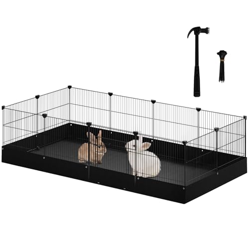 Eugad - Parc pour petits animaux avec fond et porte - Cage en métal noir 140 x 71 x 37 cm