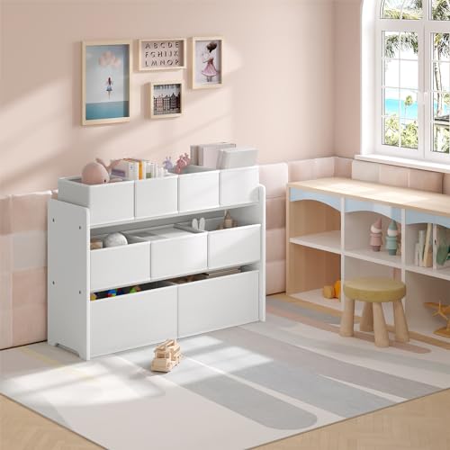Lestarain Étagère pour enfants avec 9 boîtes de rangement Blanc 92 x 60 x 30 cm