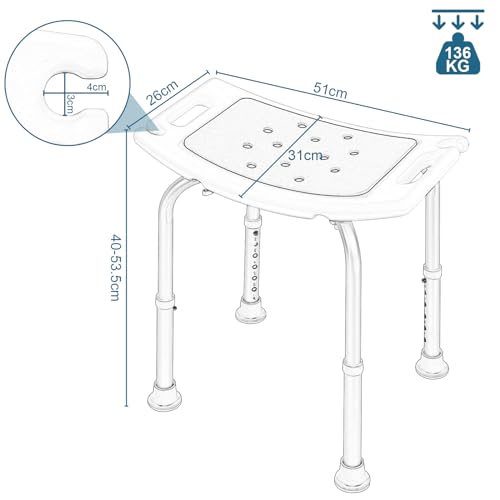 Siège de douche Eugad réglable - Ergonomique, antidérapant, aluminium - Silver