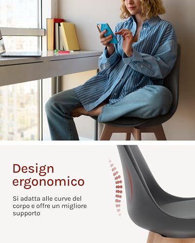 Woltu Dining Chairs Set of 2 Ergonomic Design - Bois massif et cuir synthétique - Grey - BH29gr-2