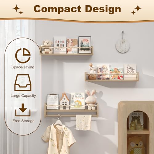 Woltu Montessori Étagères murales pour la chambre d'enfant 60 cm Bois naturel Lot de 3