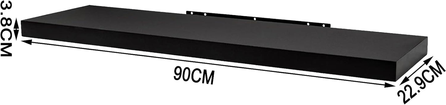 Woltu Floating Wall Shelf MDF Wall Rack - Étagère de rangement suspendue Design moderne - 90 x 22.9 x 3.8 cm - Noir