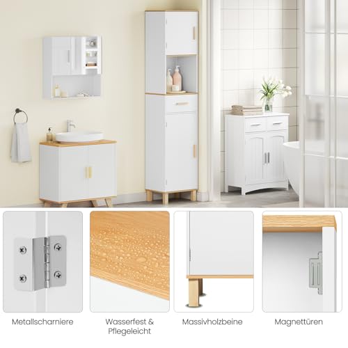 Eugad Armoire de toilette avec 5 compartiments et 1 tiroir Blanc 40 x 180 x 30 cm