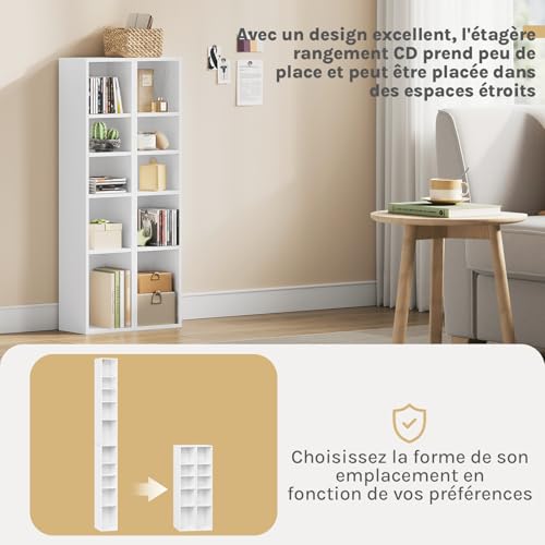 Woltu Cube Shelf with 10 Compartments - Narrow High Bookcase - White - 19.5 x 17 x 92.5 cm