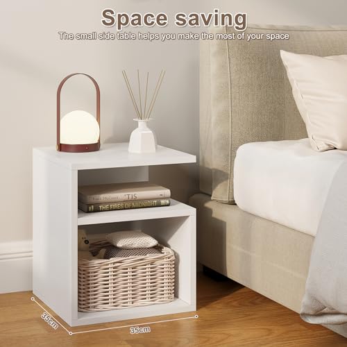 Eugad Table de nuit avec 3 étagères - Table de lit moderne en bois blanc - 35 x 35 x 41 cm - Meuble peu encombrant pour la chambre et le salon