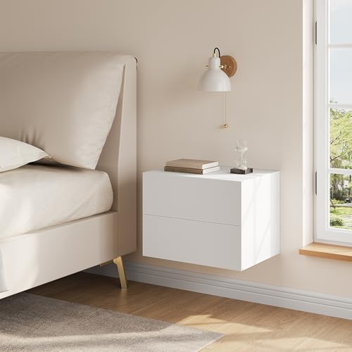 Woltu Table de nuit flottante avec tiroir blanc 40x30x14 cm