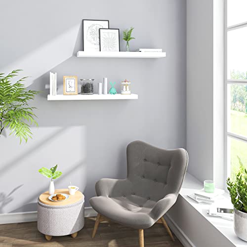 Ensemble de 2 étagères murales Woltu - Étagères suspendues blanches en MDF - 50 x 23 x 3,8 cm