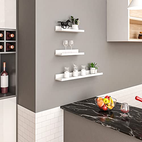 Woltu Set de 3 étagères murales flottantes - MDF blanc - 60 x 15 x 10 cm