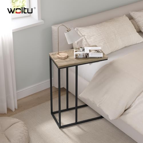 Table d'appoint Woltu en forme de C - Bois gris - 45x25 cm - Avec structure métallique stable