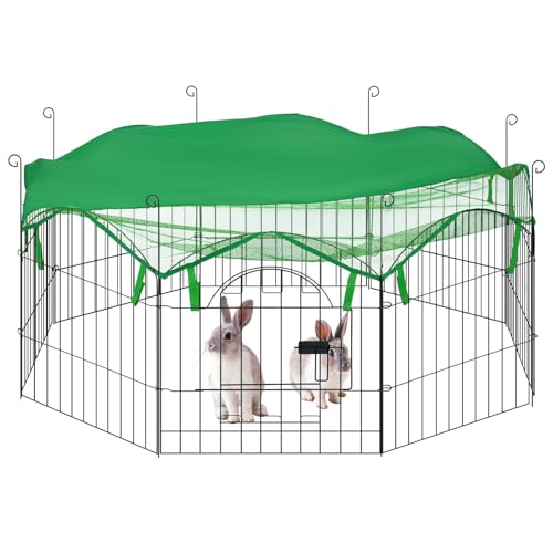 Eugad Parc extérieur pour lapins - Avec porte et protection solaire - Métal noir - Diamètre 143 cm - Espacement des fils 4 cm