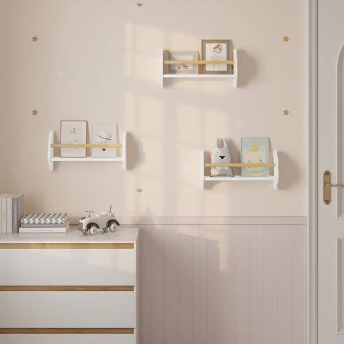 Woltu Bibliothèque Enfant Etagère murale en forme de nuage - MDF et Pin Blanc - 3 Etagères 45x12.7x23 cm