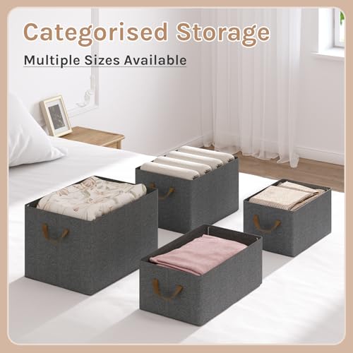 Woltu Boîte de rangement pliable Lot de 5 - Organisateur en tissu gris avec poignées - 47 x 28 x 20 cm