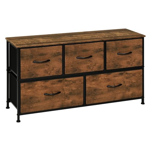Woltu Dresser 5 Tiroirs Industriel Vintage Marron Noir 100x30 cm