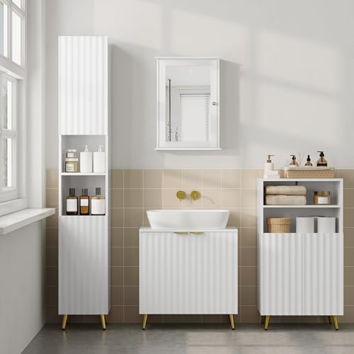 eSituro Meuble de salle de bains Modèle de sol Blanc 50 x 30 x 93 cm avec étagères réglables