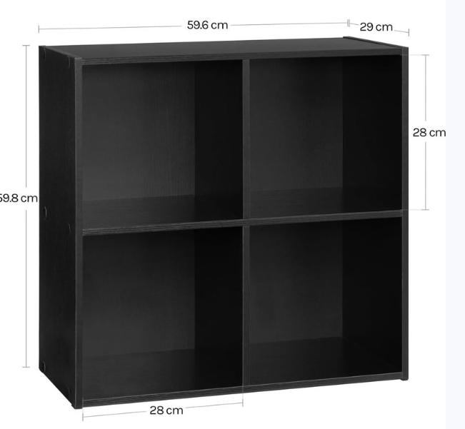 Woltu Bookcase with 4 Compartments - Low Storage Cabinet 59.6 x 29 x 59.8 cm - Multifunctional Wooden Cabinet - Scandinavian Design - Black