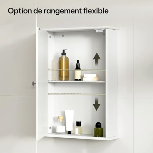 eSituro Cabinet de toilette avec porte en miroir et étagère réglable Blanc 42 x 58,5 x 12 cm
