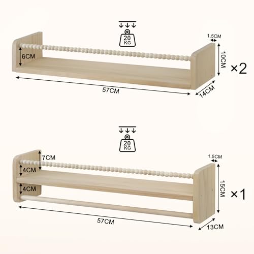 Woltu Montessori Étagères murales pour la chambre d'enfant 60 cm Bois naturel Lot de 3