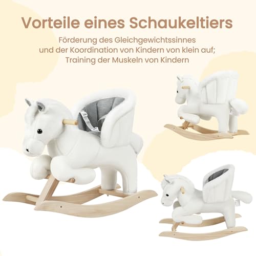 Cheval à bascule Woltu avec son et sangle de sécurité - blanc et gris - rembourrage en peluche