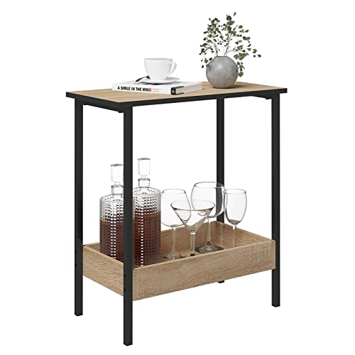 Table basse Woltu avec 2 étagères - Métal noir et chêne clair - 50 x 55 x 25 cm