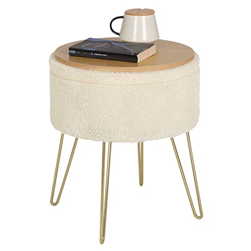 Woltu Tabouret de rangement rond - Blanc crème - Ø39 x 44 cm - Tabouret élégant avec espace de rangement