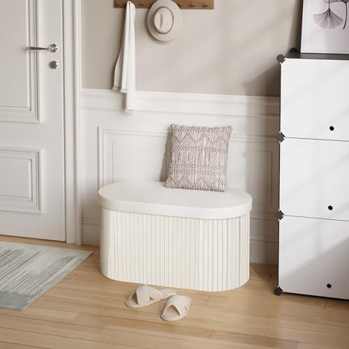 Banc de rangement Woltu avec revêtement en velours doux - Crème - 76 x 38 x 38 cm