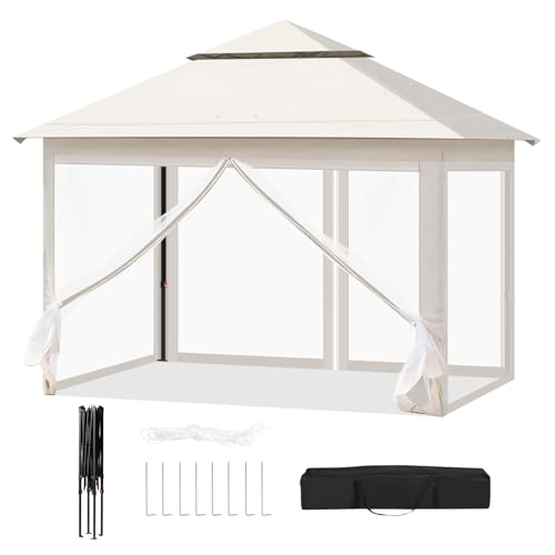 Woltu Pavillon de jardin pliant avec moustiquaire amovible Ventilateurs Beige 3 x 3 m