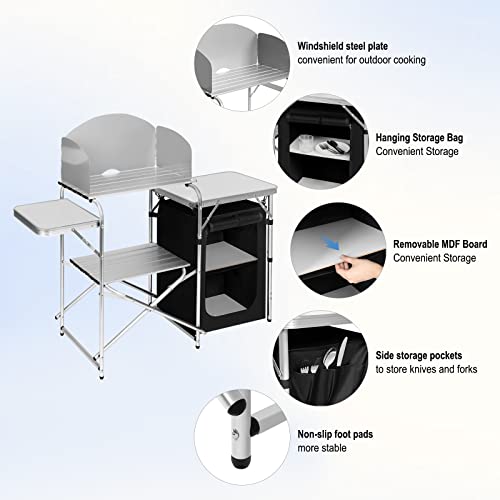 Table de camping Woltu Noir/Blanc - Cuisine de camping pliable avec sac de rangement - 147 x 40 x 111 cm