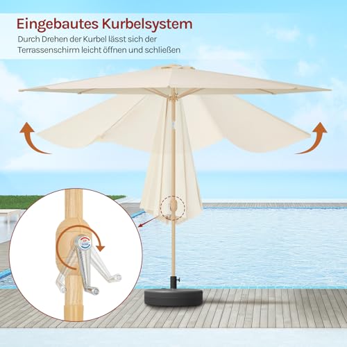 Parasol Woltu 300 cm Beige - Protection solaire UPF 50+ avec fonction d'inclinaison et fermeture avec tuyau