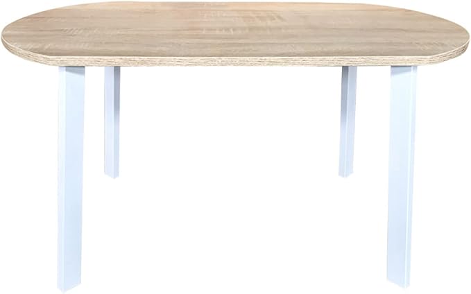 VVD Table basse - métal bois - 90 x 50 cm - blanc brun clair
