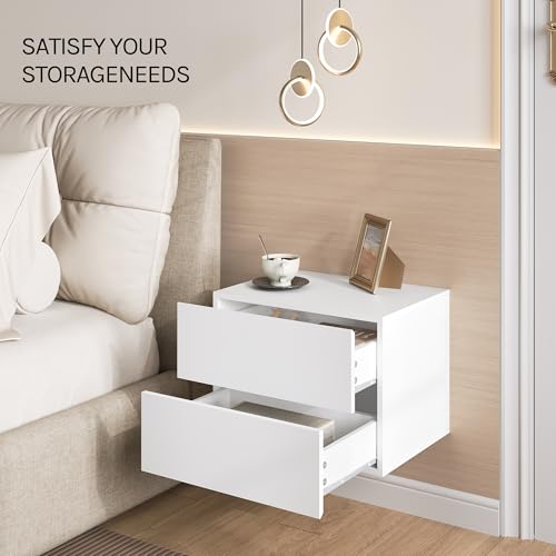 Woltu Table de nuit flottante avec tiroir blanc 40x30x14 cm