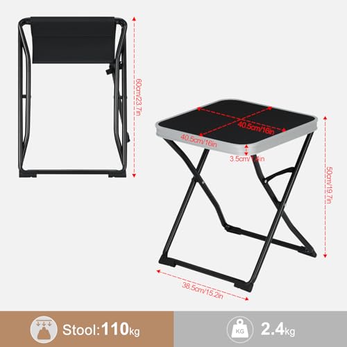 eSituro Table de camping 2-en-1 avec plateau amovible - Noir - 40,5 x 40,5 x 50 cm