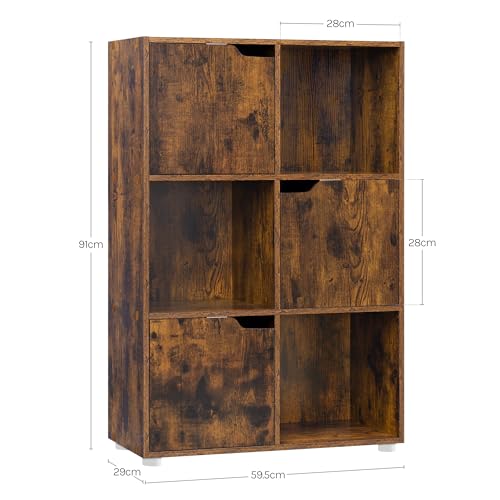 Woltu Bibliothèque SK001vbn 6 compartiments avec portes - Armoire en bois brun rustique - 59,7 x 29 x 91 cm