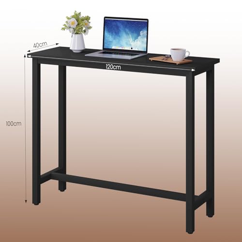 Woltu Bar Table Table Bistro - Structure en acier et plateau en aggloméré noir - 120x40x100 cm