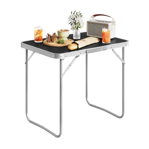 Table de camping pliable Woltu Aluminium et MDF Noir 70 x 60 x 50 cm