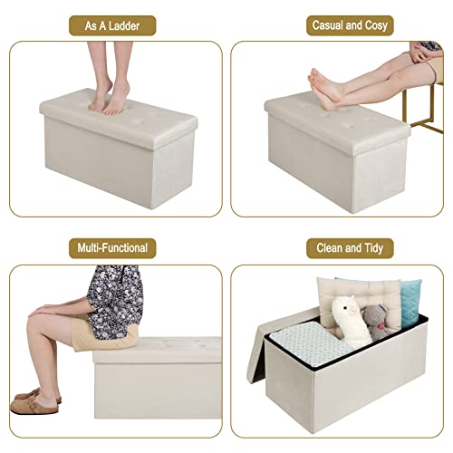 Woltu Banc de rangement velours crème 80L 76 x 37,5 x 38 cm