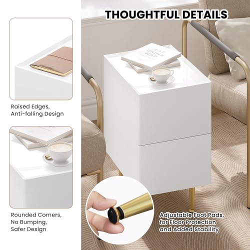 Woltu Table de nuit avec 2 tiroirs High Gloss - Bois PVC + Métal Blanc + Or - 30 x 40 x 51 cm